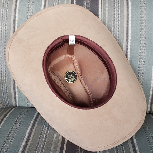 Vintage Bee Custom Cowboy Hat Tan Suede Feather M - Picture 5 of 11